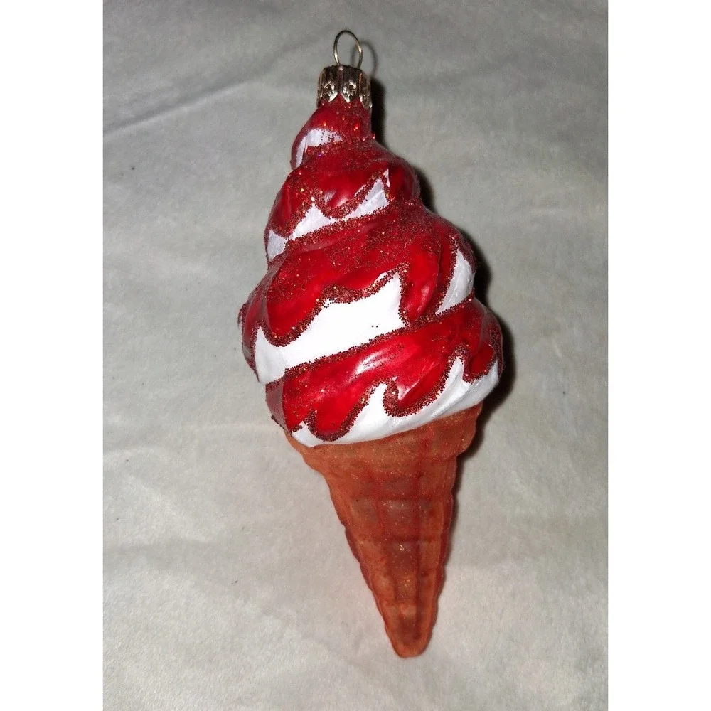 Poland Blown Glass Ice Cream Cone Christmas Ornament 5.25